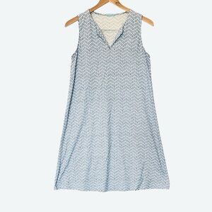 J. McLaughlin Blue and White Patterned Sleeveless Mini Dress M